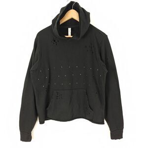 Bella + Canvas Women’s Rhinestone Distressed Black Hoodie Size M Grunge Emo Punk